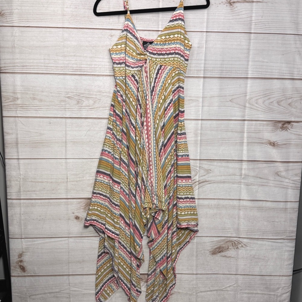 Women's Handkerchief Dress Boho Sleeveless Geometric Midi S Rough Hem Angie